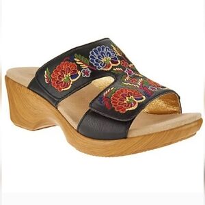 Alegria Linn Multicolored Leather Embroidered Wedge Sandals Sz 7.5 Boho Coloful